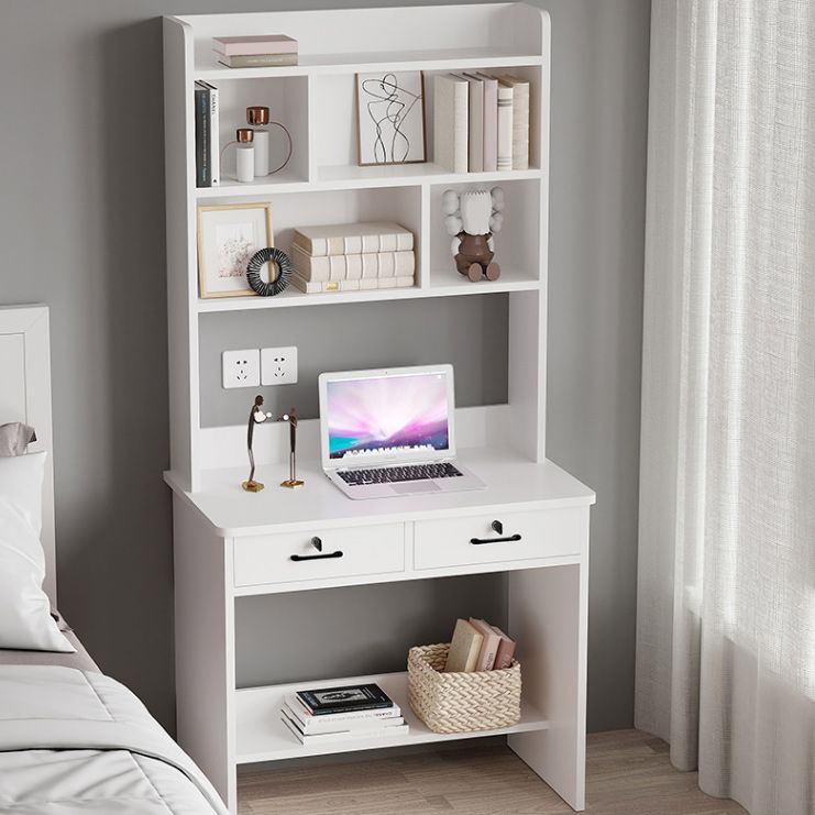 Contemporary Wooden Writing Desk with Drawer and Storage Shelves