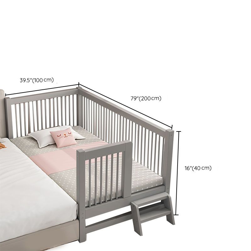 Scandinavian Wood Baby Crib Gray Wood Beech Nursery Crib with Guardrail