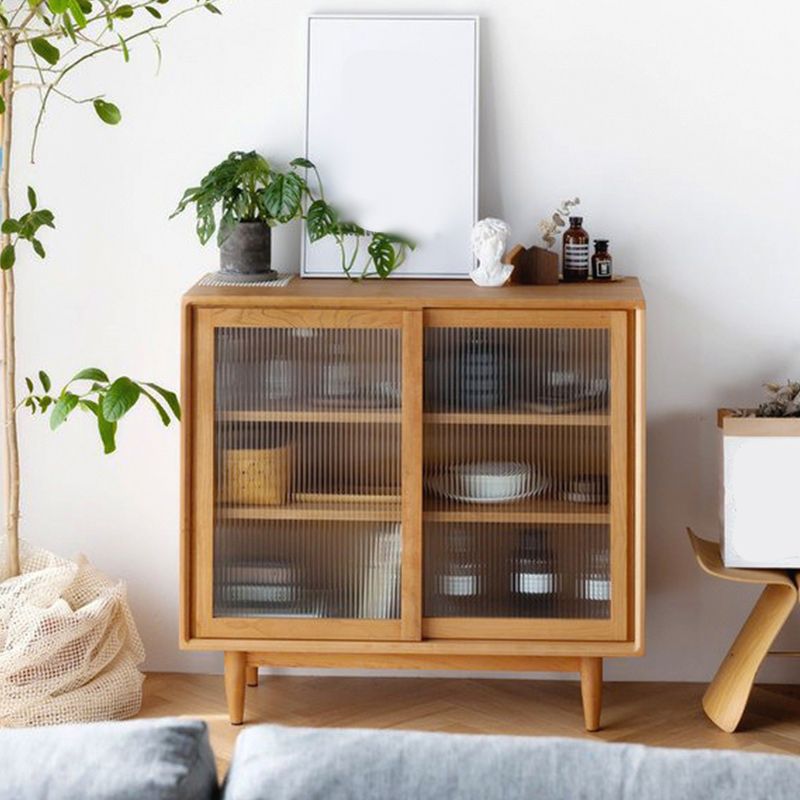 Pine Wood Dining Server Modern Kitchen Sideboard with Glass Door