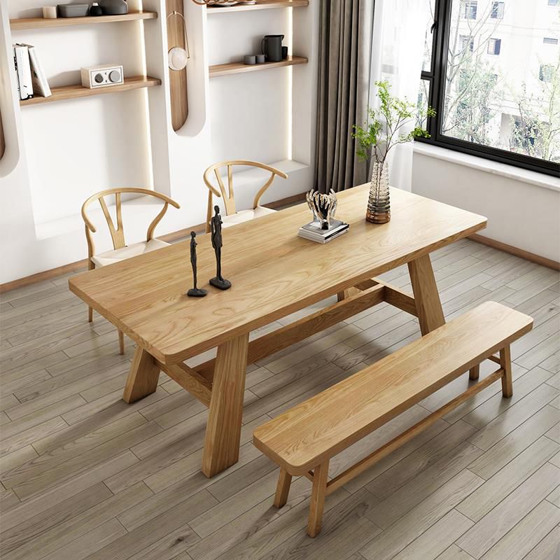 Modern Rectangle Dining Table Solid Wood Dining Table with Trestle Base