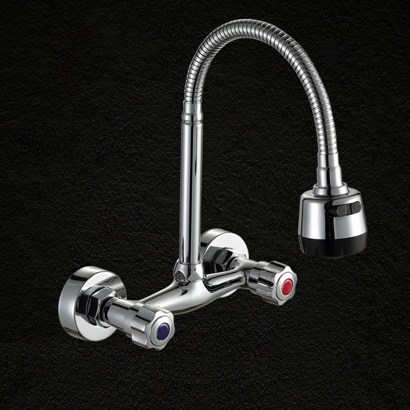 Contemporary Two Handles Kitchen Faucet Pull-down Metal Wall-mounted Faucet