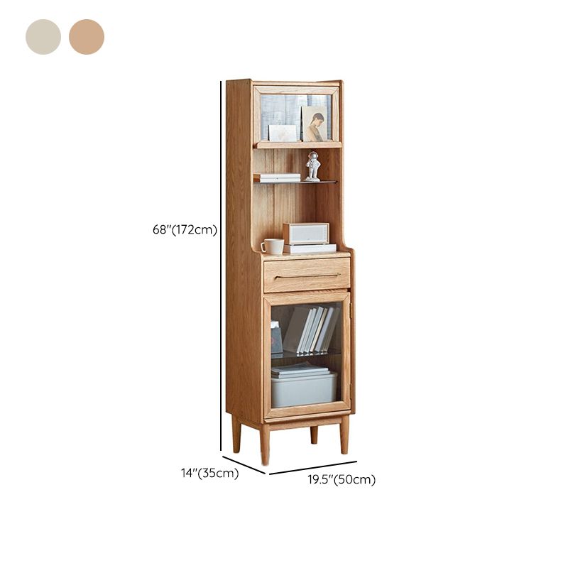Modern Living Room Curio Cabinet Solid Wood Glass Doors with Drawer