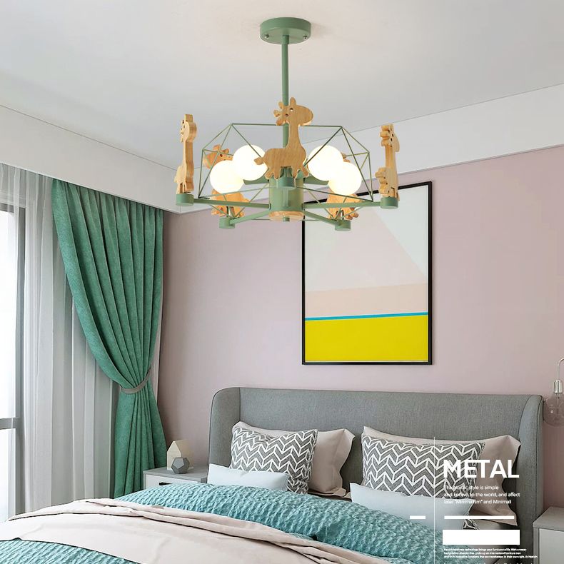 Metal Giraffe Pendant Light Kit Nordic Style Ceiling Chandelier for Kids Bedroom