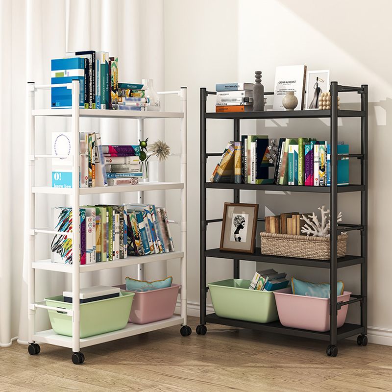 Industrial Steel Etagere Bookshelf Vertical Open Bookshelf with Caster Wheels