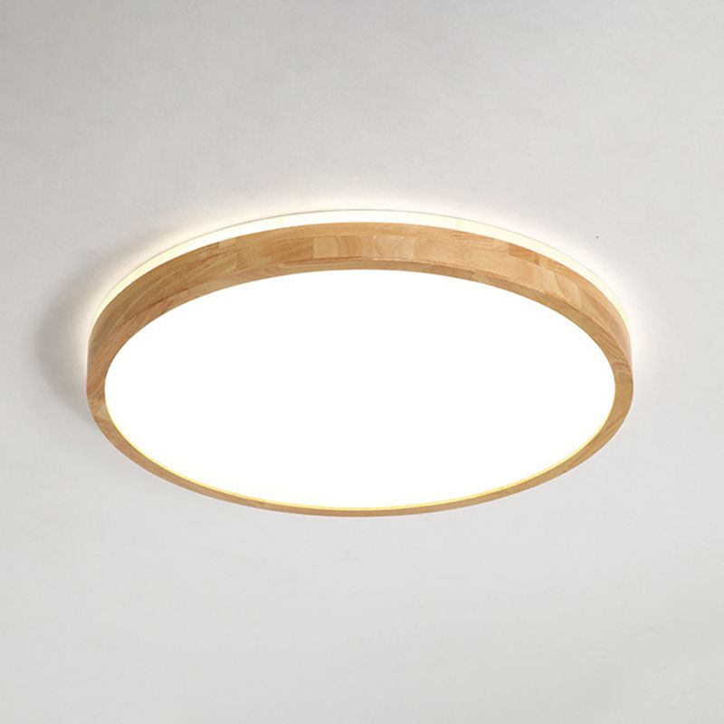 Minimalism Round Flush Mount Light Wood LED Ceiling Light for Bedroom