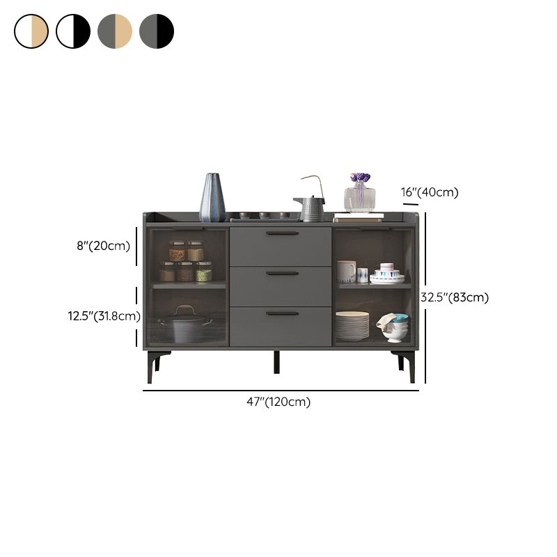 Modern Style Glass Doors Buffet Sideboard Engineered Wood Credenza