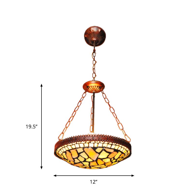 Rust 2-Head Hanging Lamp Baroque Hand Cut Glass Dome Shaped Chandelier Pendant Light