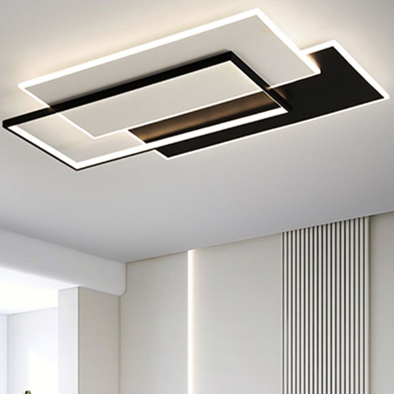 Minimalism Flush Mount Metal LED Ceiling Light Fixture in Black and White for Living Room