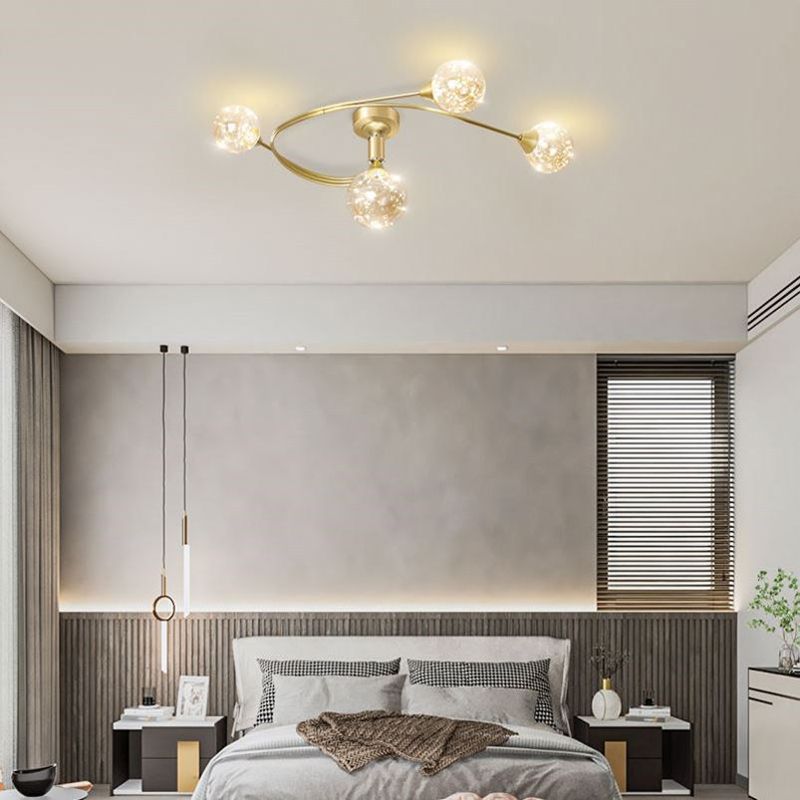 Metal Sputnik LED Semi Flush Mount in Modern Concise Style Indoor Ceiling Light with Globe Glass Shade