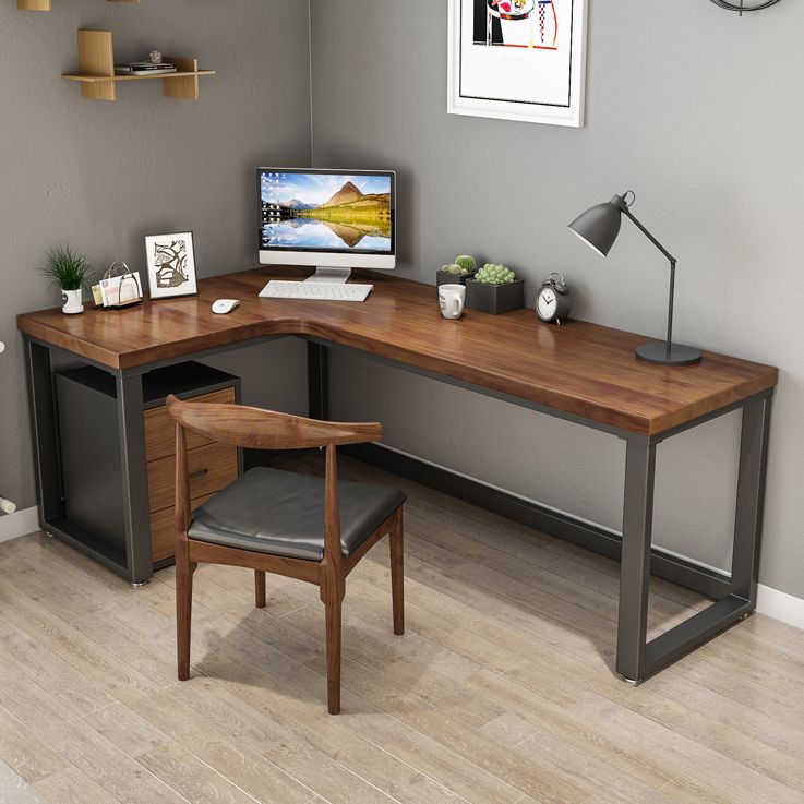 Industrial Style Office Desk Brown Home L-Shape Wooden Writing Desk