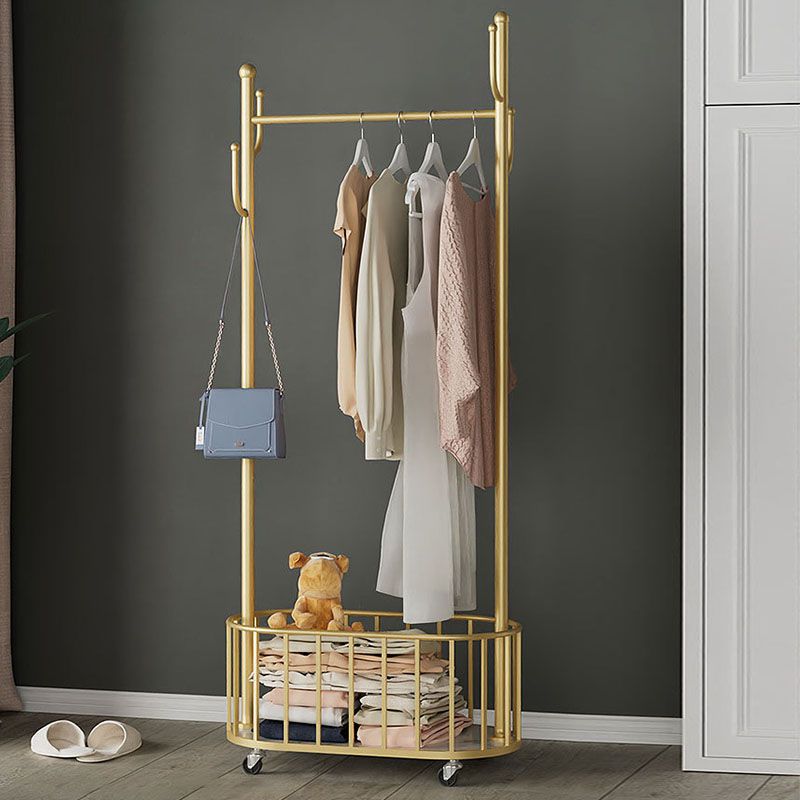 Gorgeous Clothes Hanger Basket Storage Free Standing Metal Coat Rack for Living Room