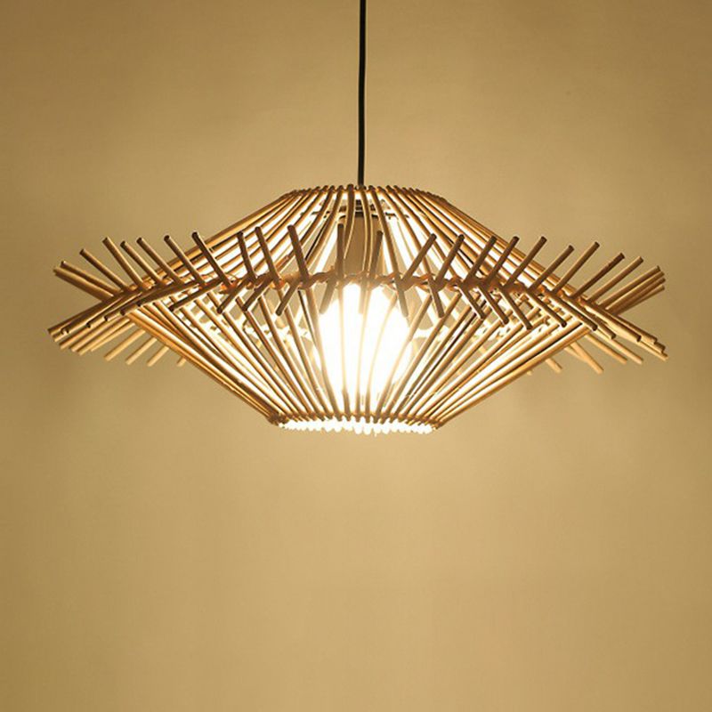 Rattan cage pendulum luce paese 1 lampadina beige appeso a soffitto per il ristorante