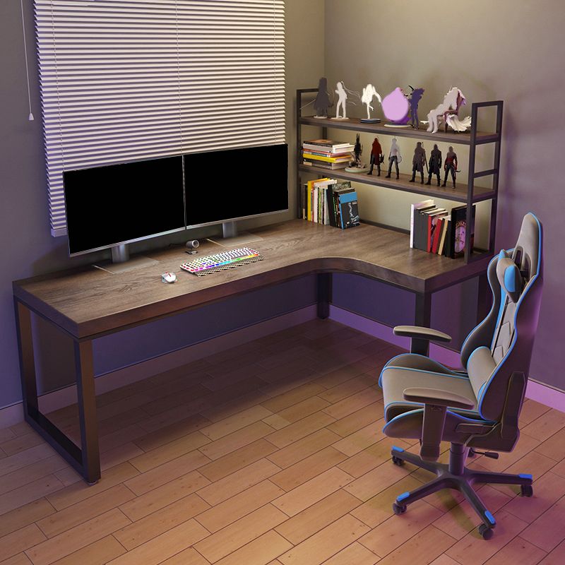 Modern Solid Wood Office Desk L-Shape Writing Desk with Shelf for Office