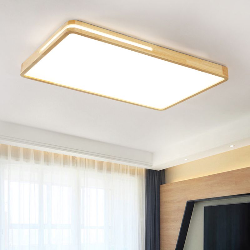 Japanese Style Rectangle Ceiling Light Wood LED Flush Mount Light for Living Room