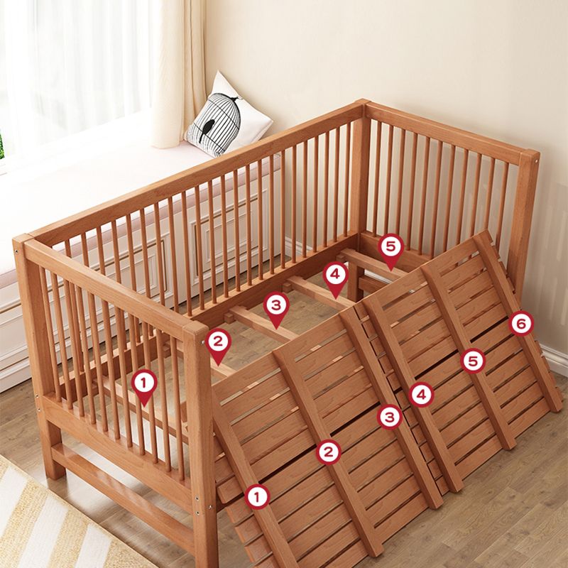 Natural Beech Panel Bed Solid Wood Standard Bed with Guardrails