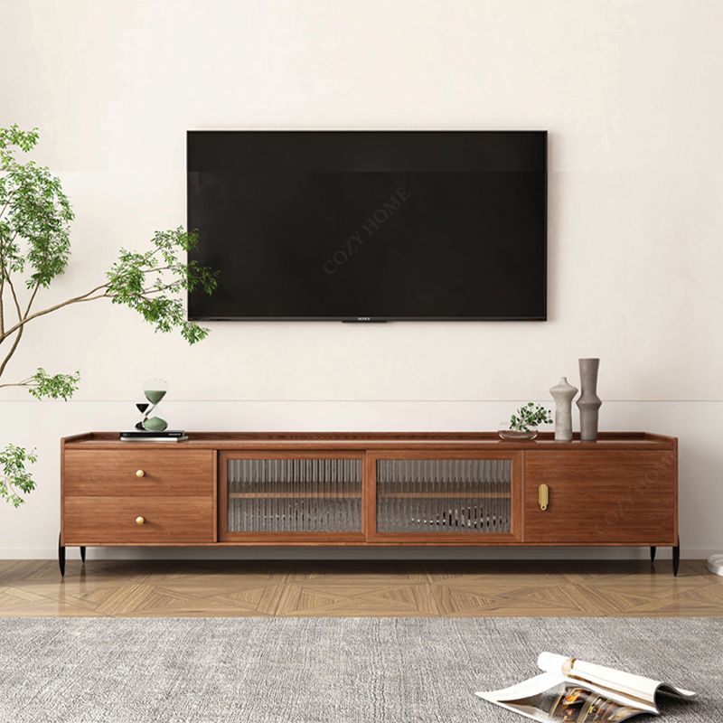 Industrial Rubber Wood TV Stand Enclosed Storage TV Media Console