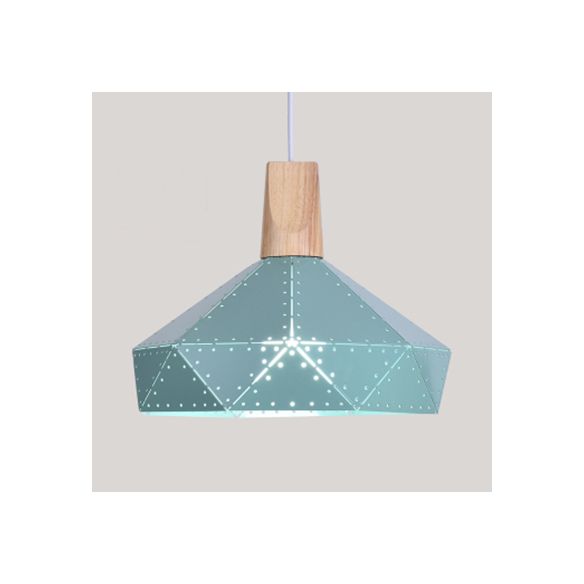 Restaurant Diamond Shaped Ceiling Light Metal & Wood Macaron Style Blue/Green/Pink/Yellow Pendant Lighting