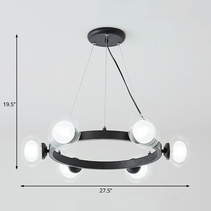 Lampada lampadaria rotonda in vetro trasparente con design ad anello cerchio contemporaneo 6/8 luci a led kit lampada appesa in nero