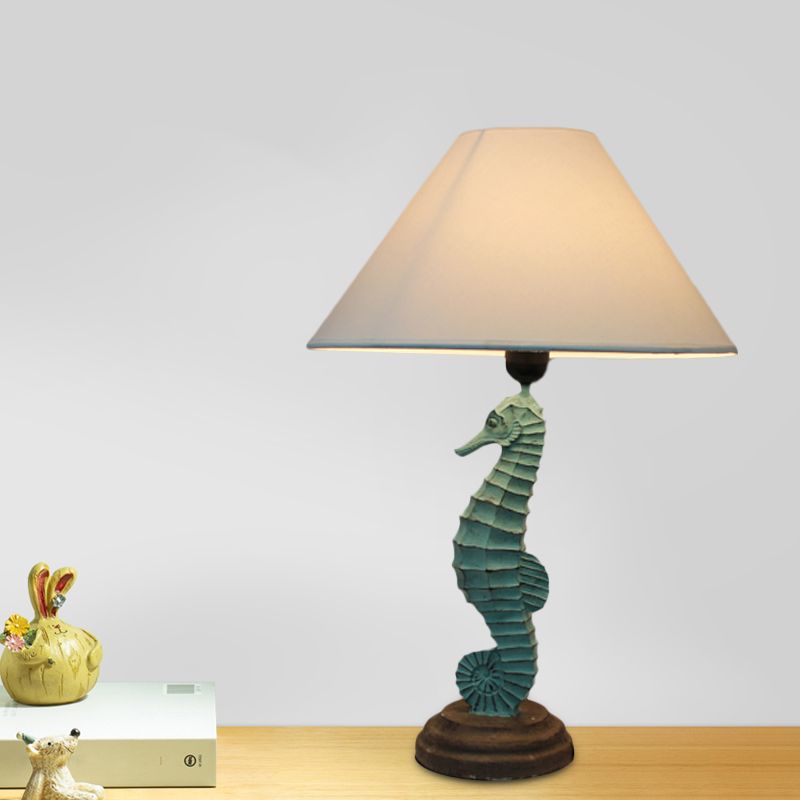 Seahorse Base Bedchamber Nightstand Lamp Resin Single Bulb Children Shaded Table Light in Dark Blue/Sky Blue/Red