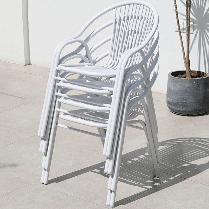 White Stacking Dining Side Chair Aluminum Outdoor Bistro Chairs with Arm