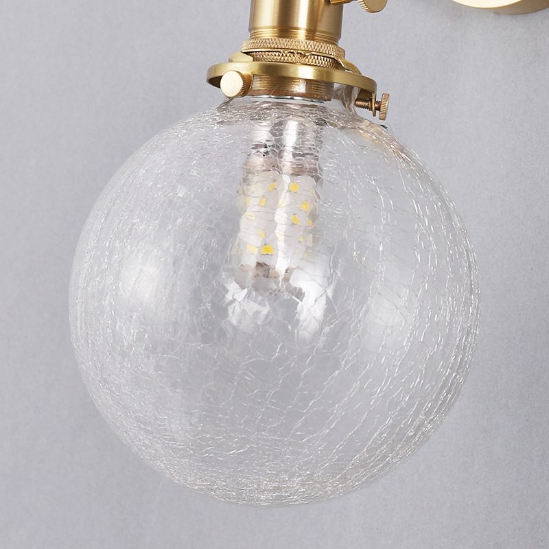 Copper Brass Pendant Light in Industrial Style Crackle Glass Globe Hanging Lamp for Interior Spaces