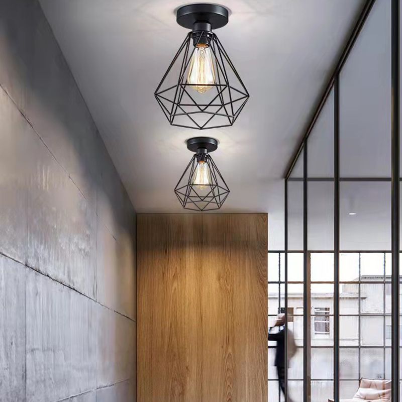 Lampada da soffitto nera con struttura in ferro in stile industriale vintage geometrico interno