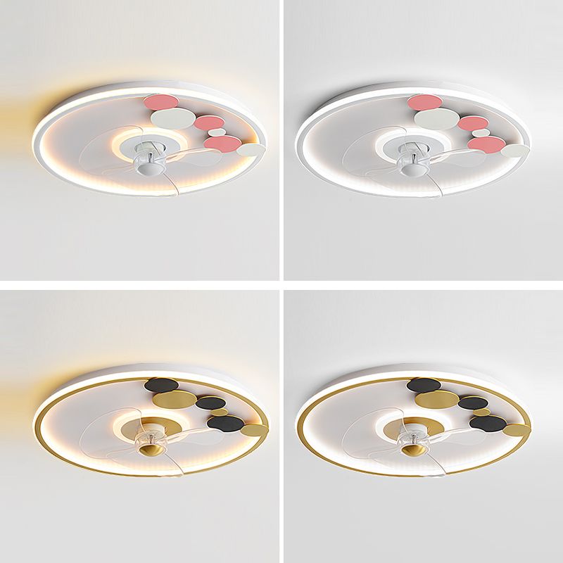 Contemporary Round Ceiling Fan Light Metal 2 Light LED Ceiling Fan for Kids' Room