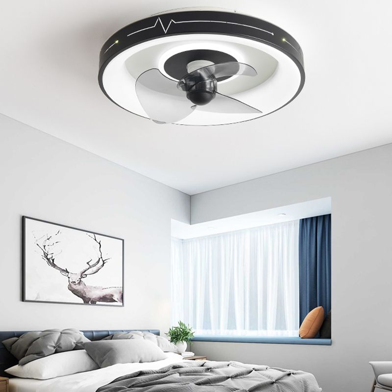 Metal Round Ceiling Fan Modern Style 2 Lights Flush Mount Lamp