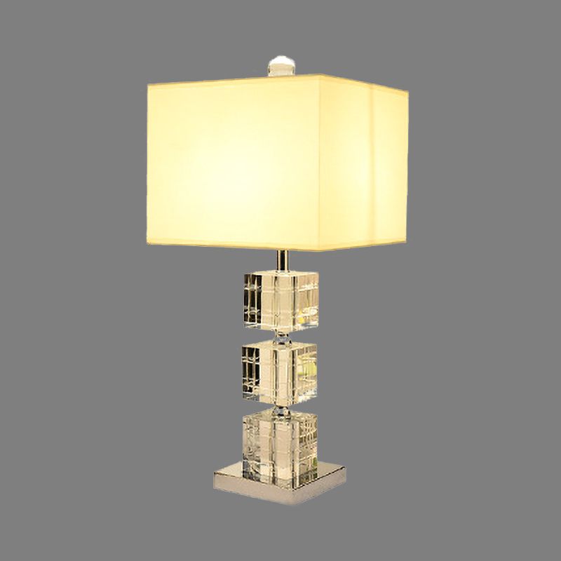 1 Head Cuboid Fabric Task Lighting Modernism Hand-Cut Crystal Small Desk Lamp in Beige