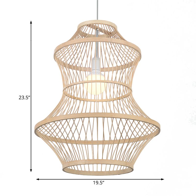 Beige Hand-Woven Hanging Lamp Modernism Style 19.5"/23.5" W 1 Head Bamboo Ceiling Pendant Light for Kitchen