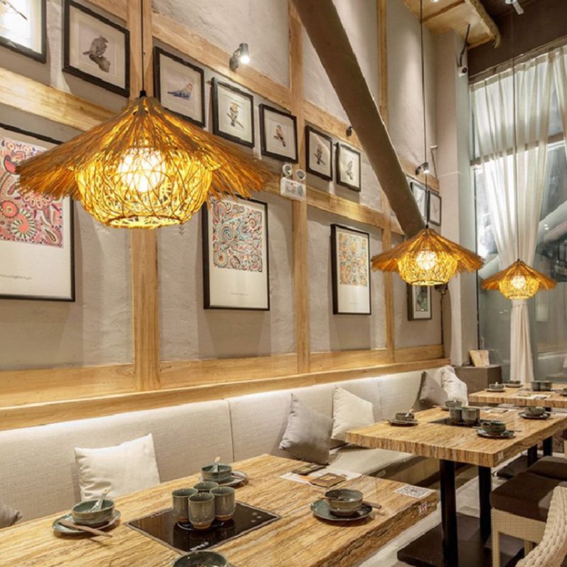 Apparecchio di illuminazione a sospensione contemporanea per il nido rattan ristorante appeso a soffitto in beige