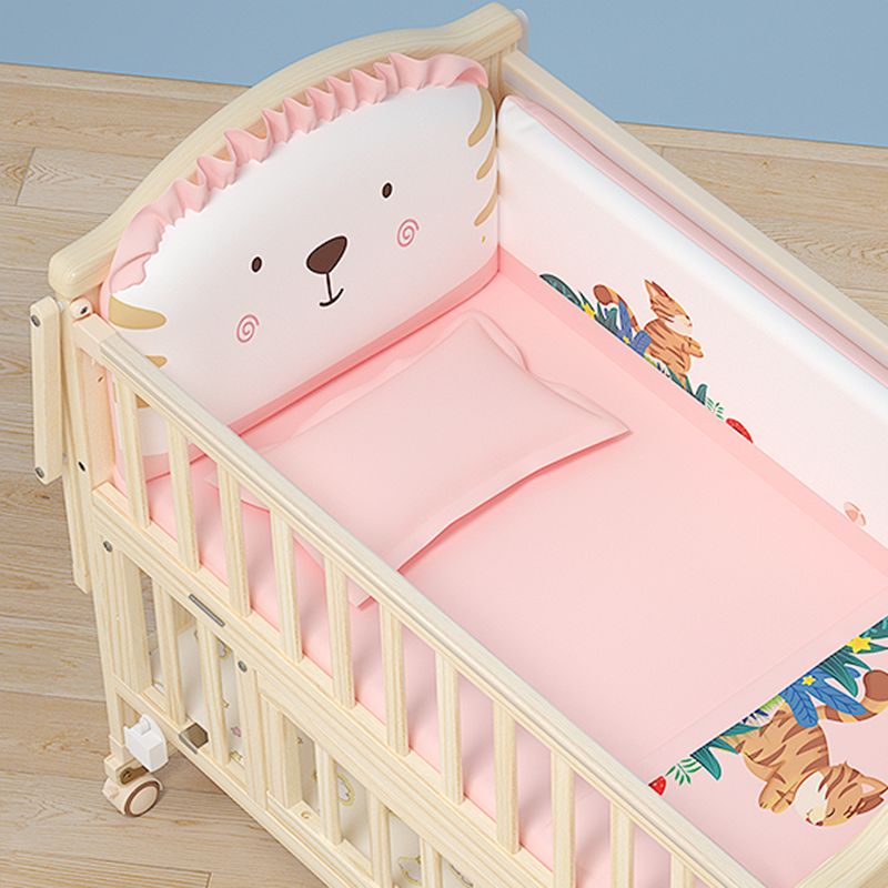 Contemporary 3-in-1 Solid Wood Convertible Baby Bed with Wheels