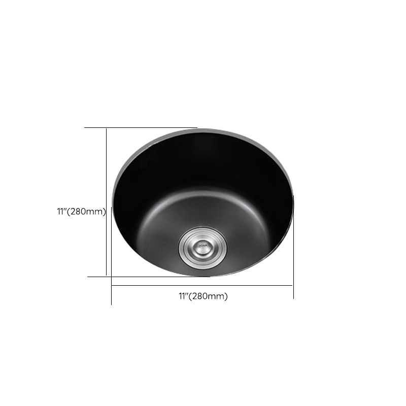 Stainless Steel Round Sink in Black Single Bowl Undermount Sink with Basket Strainer