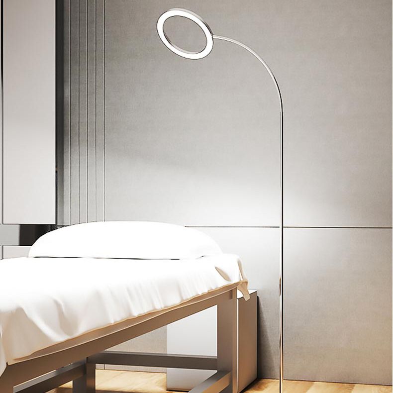 1 Light Circle Floor Lamps Modernism Metal Standard Lamps in Silver for Business Activities