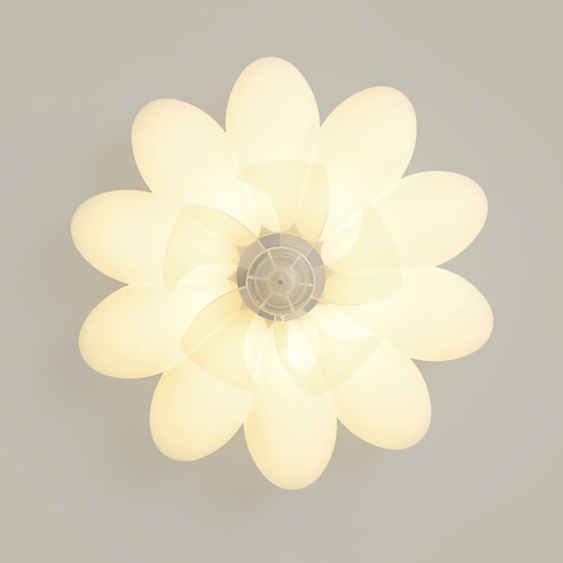 Flower Shape Ceiling Fan Light Kids Style LED Fan Lighting Fixture in Cream White