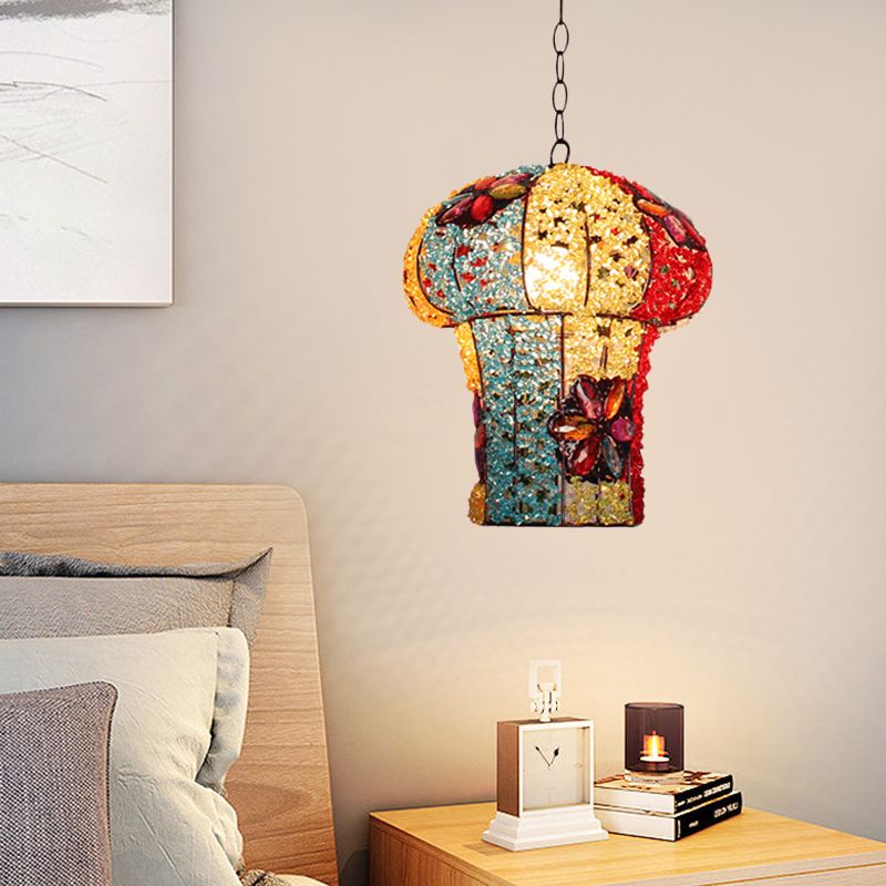 Paddestoel metalen hangende hangers decoratief 1 lamp slaapkamer plafondlamp in geel/blauw