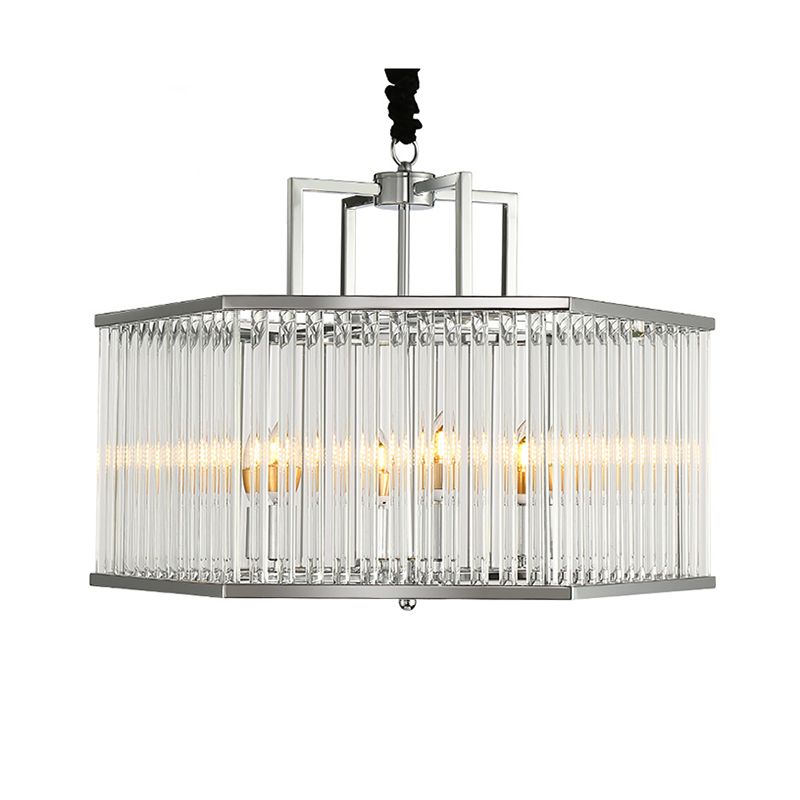 Modern 6-Light Chandelier Pendant with Clear Glass Shade Chrome Hexagonal Hanging Light Fixture