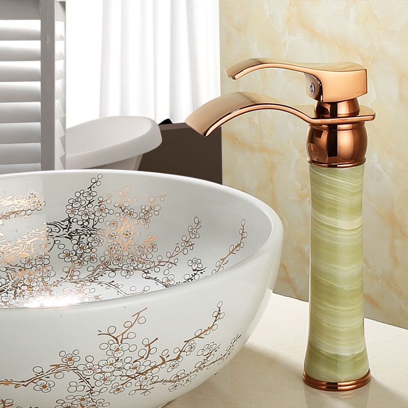 Deck Mounted Copper Roman Tub Faucet Low Arc Roman Tub Faucet Set with Jade