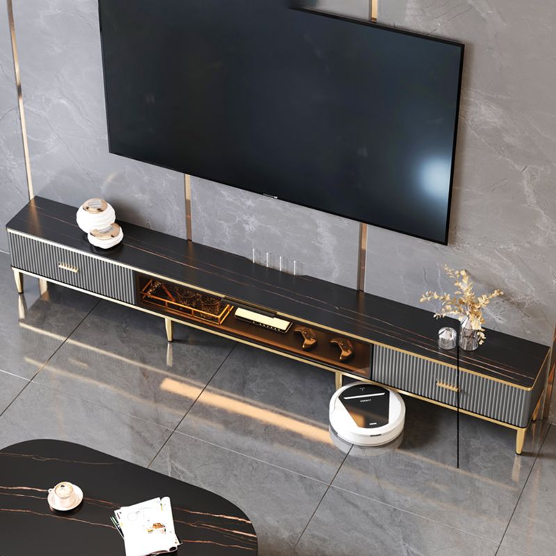 Glam Style Stone TV Cabinet Enclosed Storage TV Stand with Glass Door