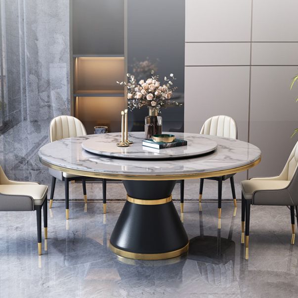 Glam Marble Round Shape Table Kitchen Dining Table with Pedestal Base