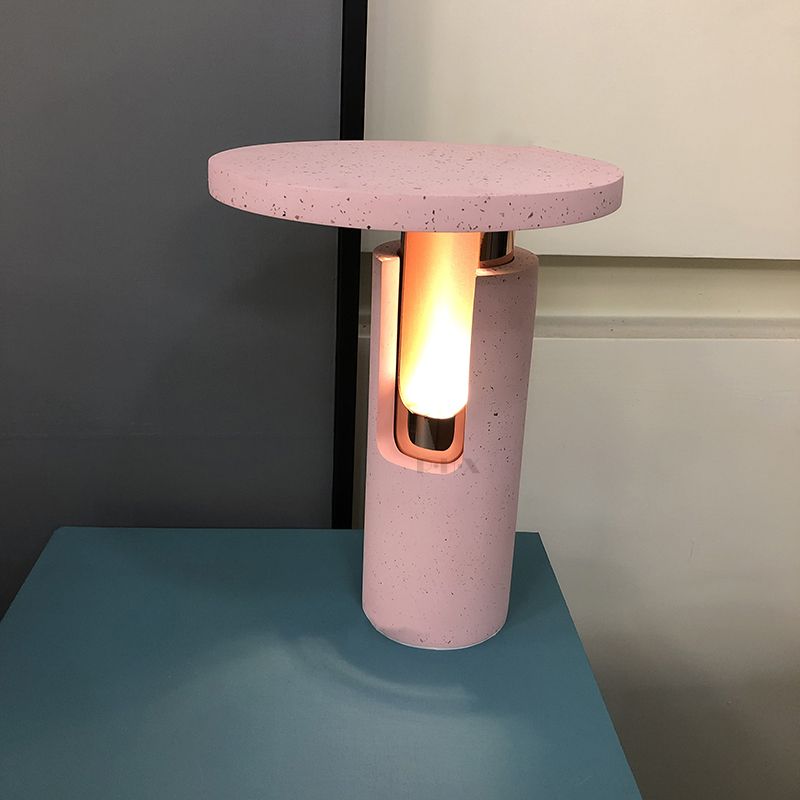 1 Head Cylinder Nightstand Lamp Modernist Stone Reading Book Light in Pink for Bedside