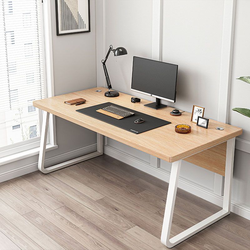 Rectangular Office Desk Wooden and Metal Writing Desk, Natural