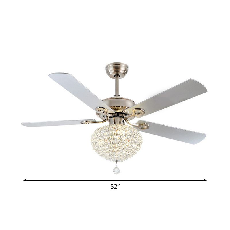 4 messen nikkel LED Semi Flush Mount Mount Farmhouse Crystal Waterdop Hangventilator Verlampte armatuur, 52 "breed