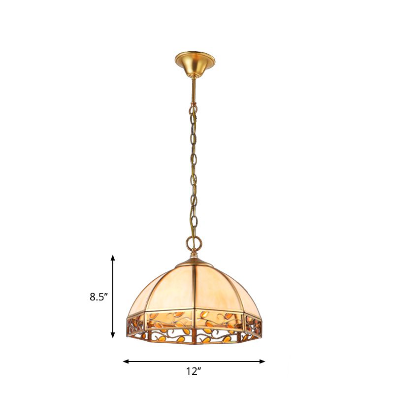 Cupola sala da pranzo con soffitto a sospensione in vetro glassato opale coloniale 1 testa beige lampada appesa