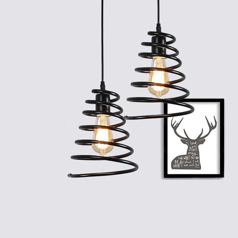 Warehouse Coiled Cone Pendulum Light 1 Bulb Iron Commercial Lighting Pendant in Black