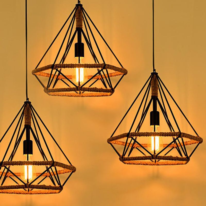 Black Diamond Cage Pendant Light Fixture Industrial Restaurant Hanging Pendant Light