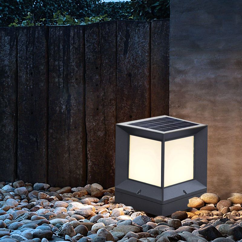 Squared Shade Acrylic LED Pier Mount Light Retro Outdoor Solar Post Lighting in Black