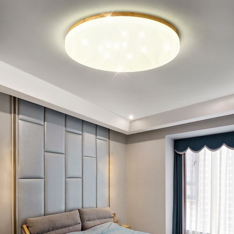 Modern LED Wood Flush Mount Geometric Shape Ceiling Light with Acrylic Shade for Study