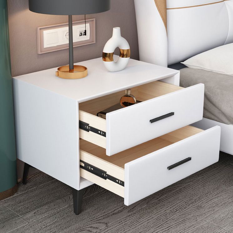 Contemporary Night Table Leather Bed Nightstand with Drawers