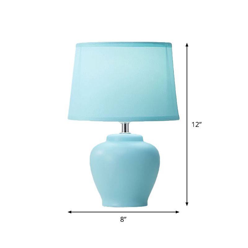 Fabric Tapered Nightstand Lamp Nordic 1 Light Table Light with Vase Ceramic Base in Pink/Blue/Green